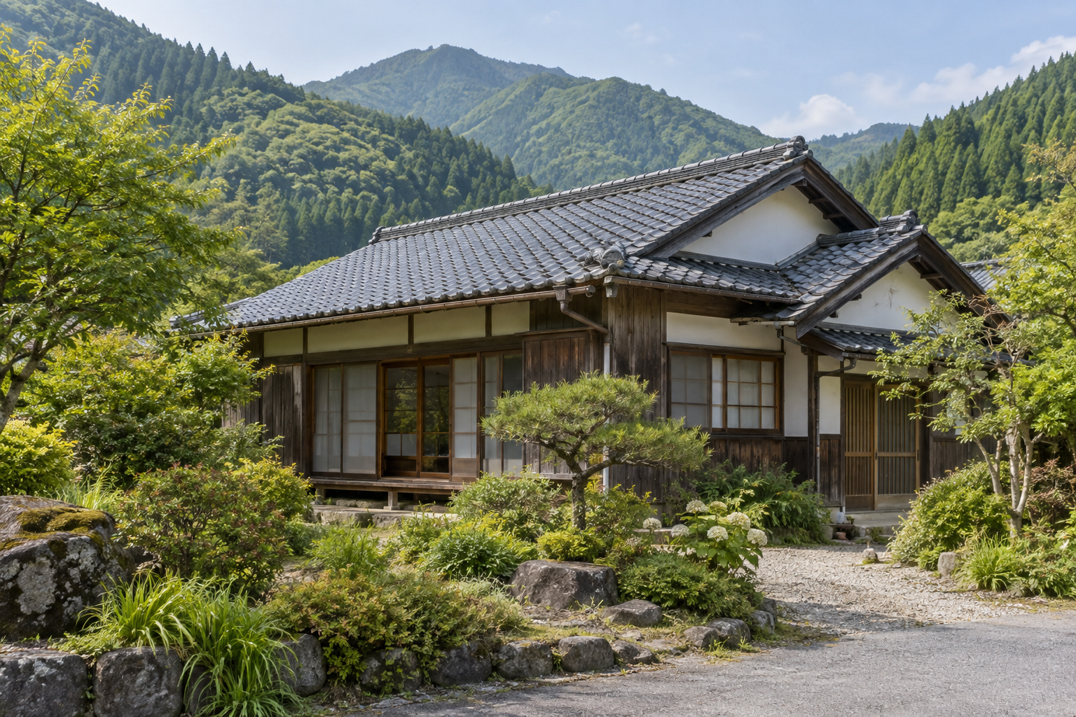 庭に囲まれた日本家屋のイメージ